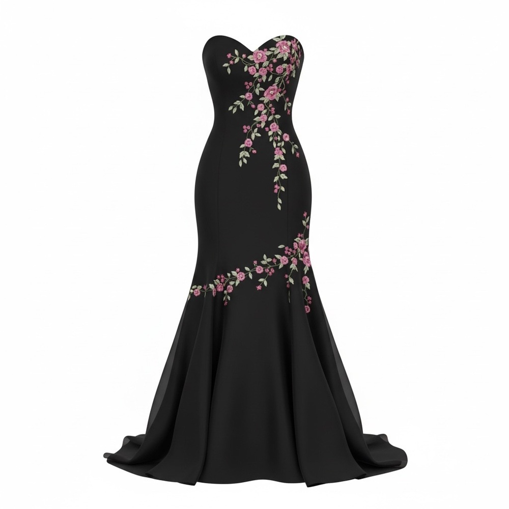 Jovani sweetheart, pink Elegant Black Floral Strapless Dress 4–0 wedding prom